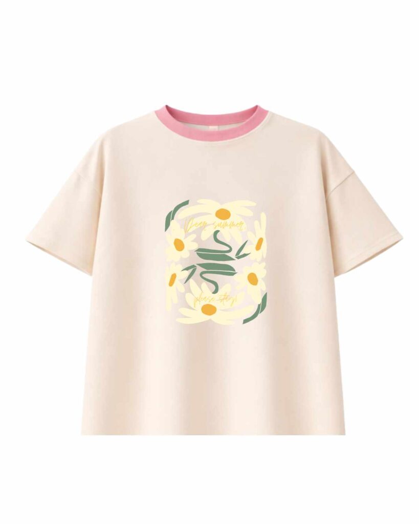 tshirt dziewczęcy ecru z kwiatkami dear summer